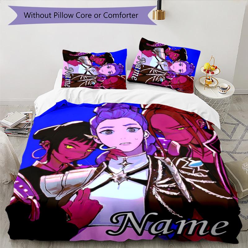 3pcs KPop Demon Hunters44 Cover Set - Personalized Name, HD Printed Bedding with 1 Cover and 2 Pillowcases - Perfect for Home Decor, Easy Care