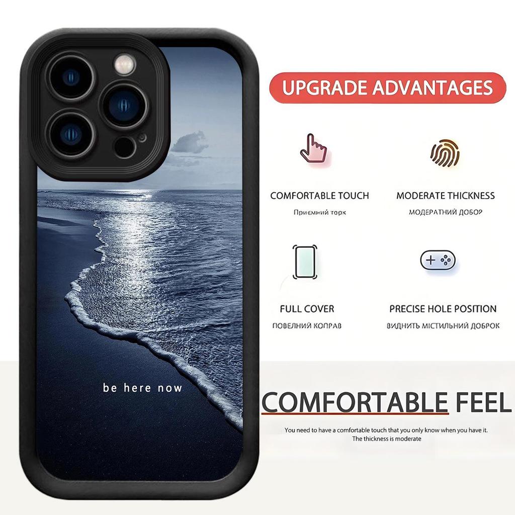 Чехол-защита для iPhone 15/16/17 «Морские волны, Черная бороздка, Алмазный песок»