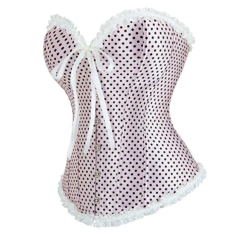 Светло-розовый женский корсет в горошек со складками, длинный европейский и американский корсет