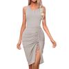 Women's Casual Solid Color Drawstring Button Vest Dress With Wrapped Buttocks Wrapped Buttocks