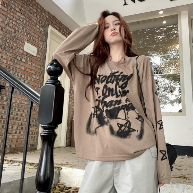 Винтажные футболки с рисунком, женские уличные футболки Y2k, корейский стиль, хиппи, гранж, большие хлопковые футболки, белый топ с длинными рукавами