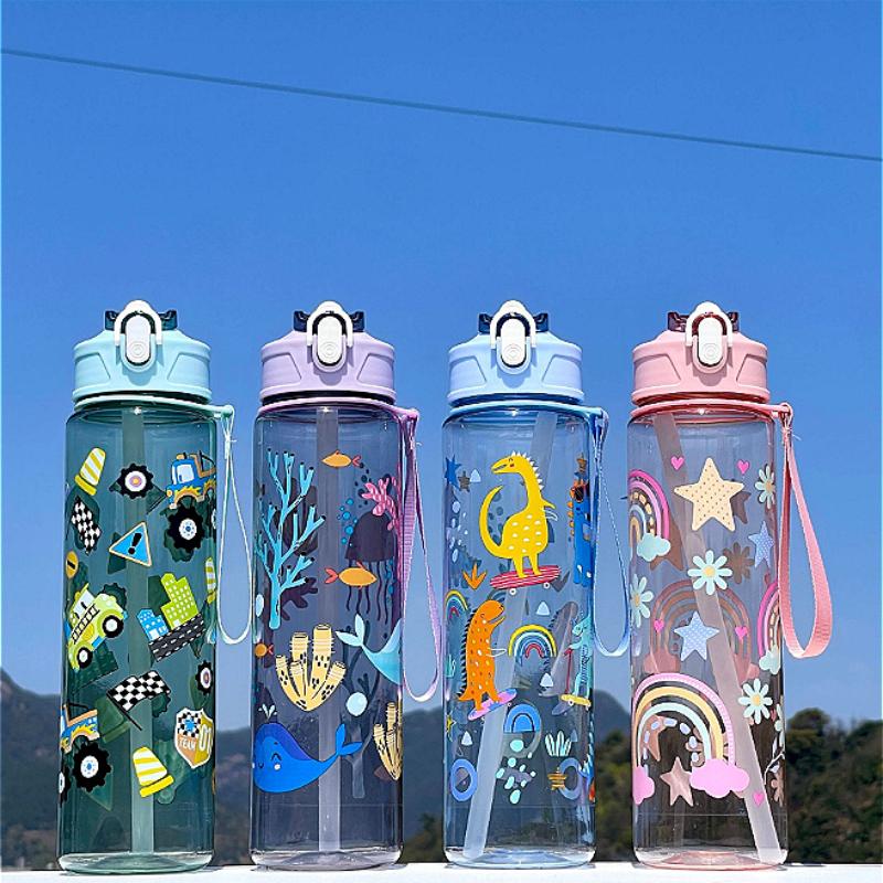 Cartoon Straw Cup 790ml Large Capacity Water Bottle for Students Outdoor Camping Picnic Back to School