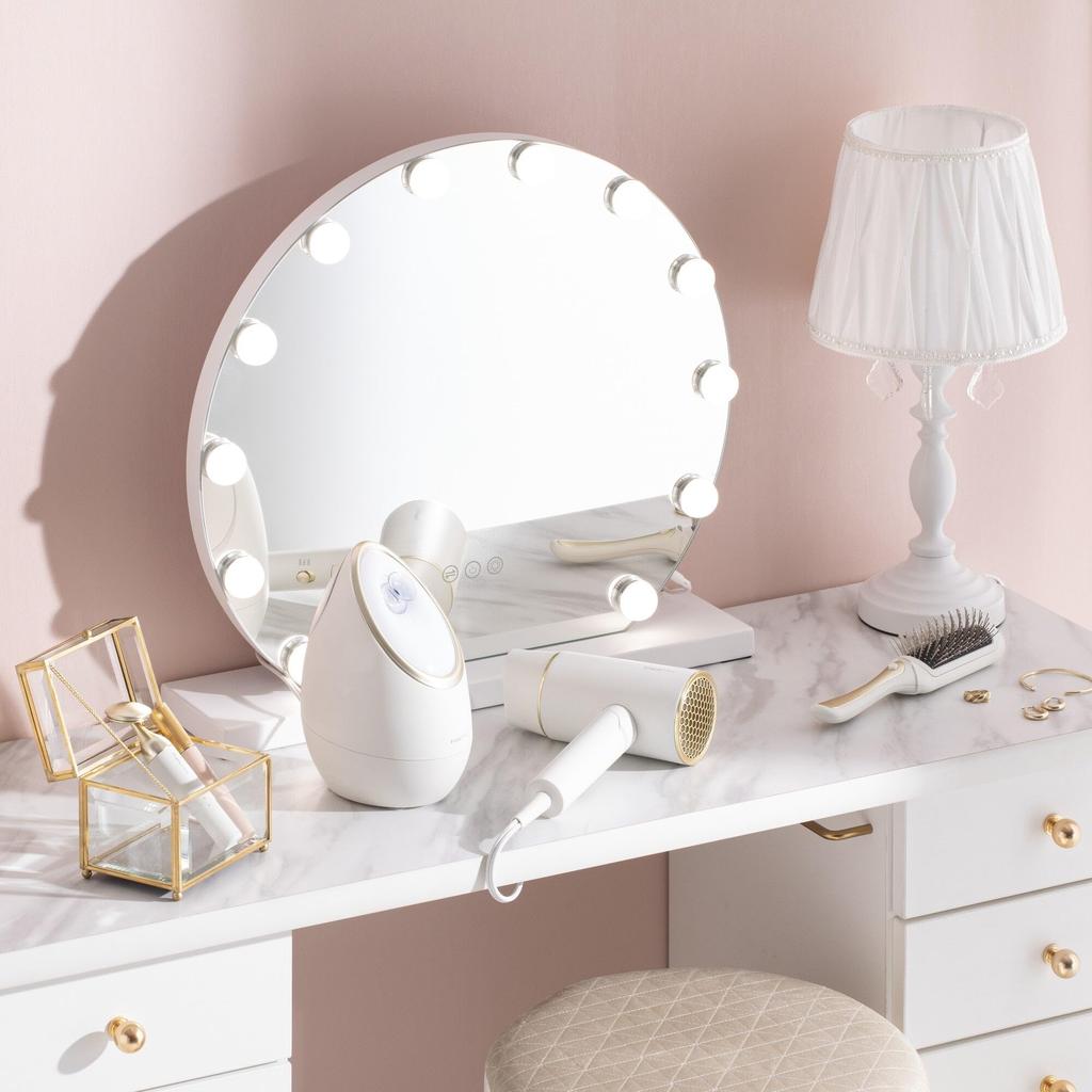 Francfranc Salon Vibrating Ion Hairbrush, White, Negative Ions, Battery-Operated, Electric Brush, Scalp Care, Gift