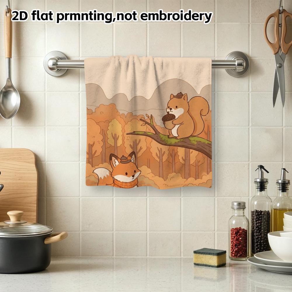 Fox And Squirrel Fall Towel Soft Absorbent Daily Hand Towel