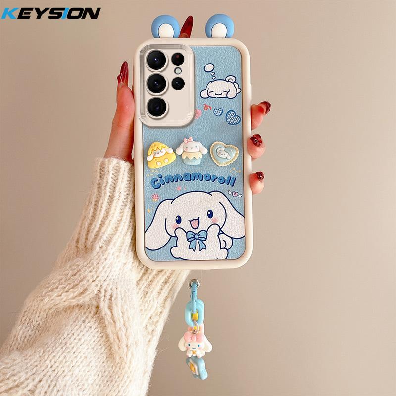 KEYSION Милый чехол с 3D-мультяшным изображением уха для Samsung S25 Ultra 5G с браслетом, силиконовый противоударный чехол для телефона Galaxy S24 S23 Ultra