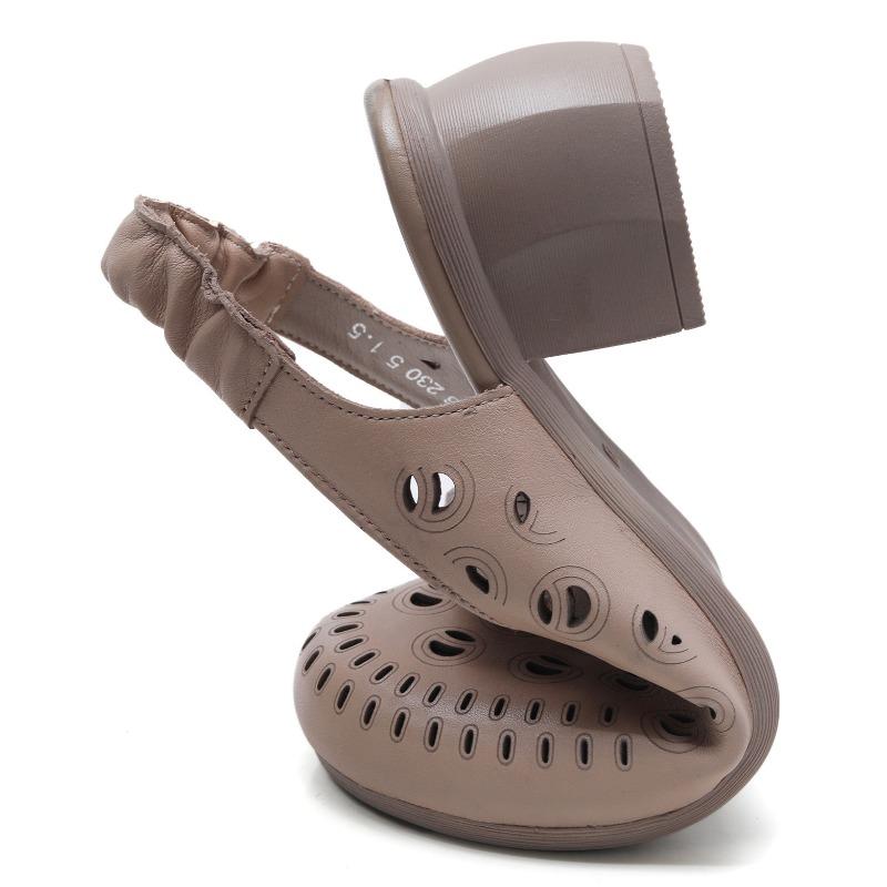 Summer New First-layer Cowhide Bag Head Breathable Thick Heel Middle Heel Hollow Sandals Retro Classic Versatile Elegant Shoes