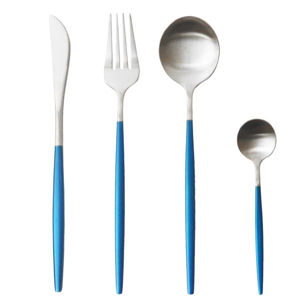 4Pcs Pink Gold Dinnerware Set Blue Gold Matte Cutlery Set Stainless Steel Tableware Set Fork Knife Spoon Silverware Flatware Set