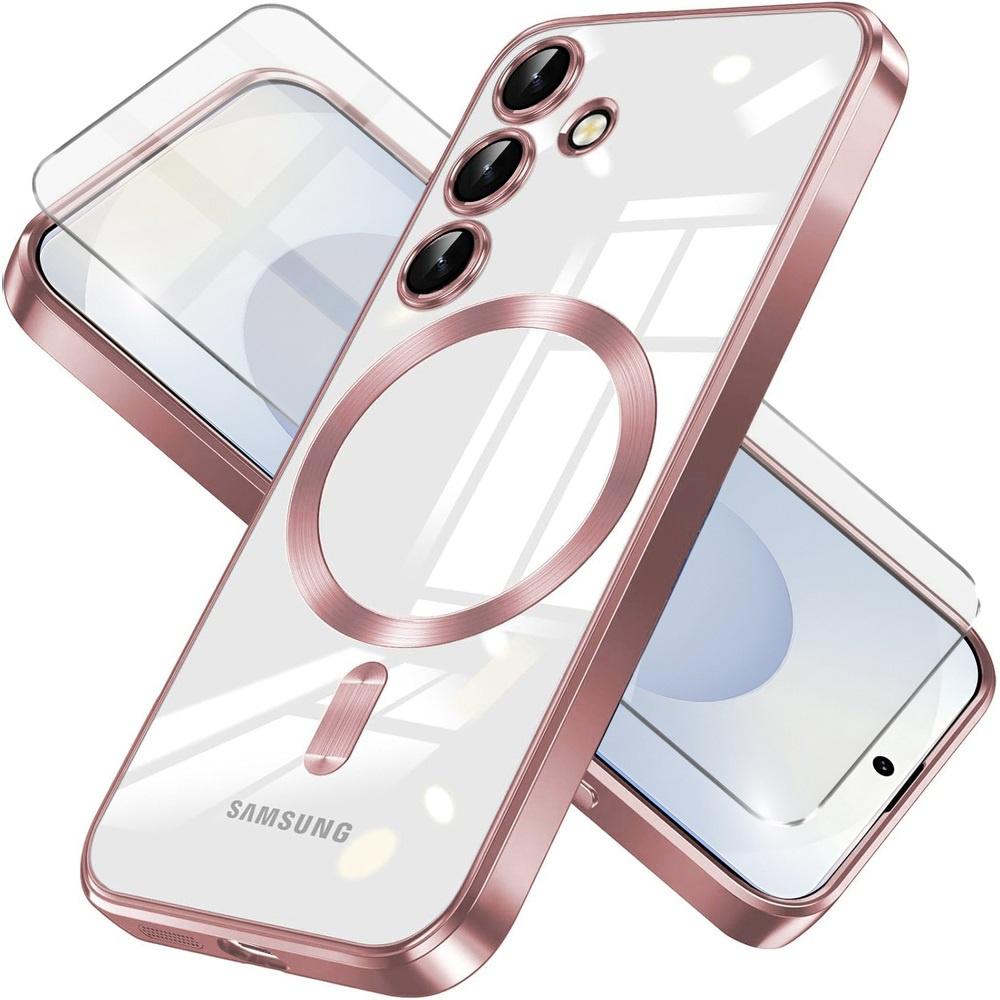 Case for Samsung Galaxy S25+ Plus, Electro MagSafe, pink rose gold + Glass screen protector