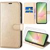 Phone Case - BOOLING - for Samsung Galaxy A56 5G - Golden Synthetic Leather - 2 Tempered Glasses