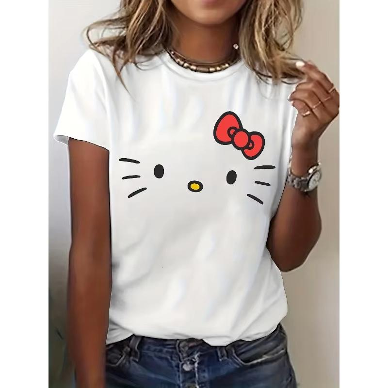Sanrio Womens TShirt Iconic Smiley Face and Signature Print Crew Neck Short Sleeve Casual SpringSummer Wear
