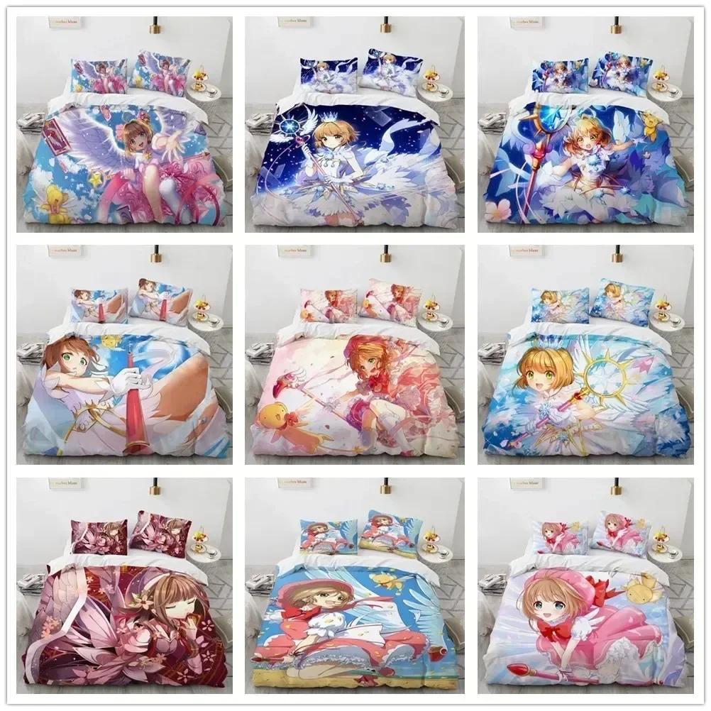 Аниме Cardcaptor Sakura Постельное белье Пододеяльник Простыня Печатный комплект постельного белья Наволочка Кровать Полный Queen King Размер Одеяло Спальня