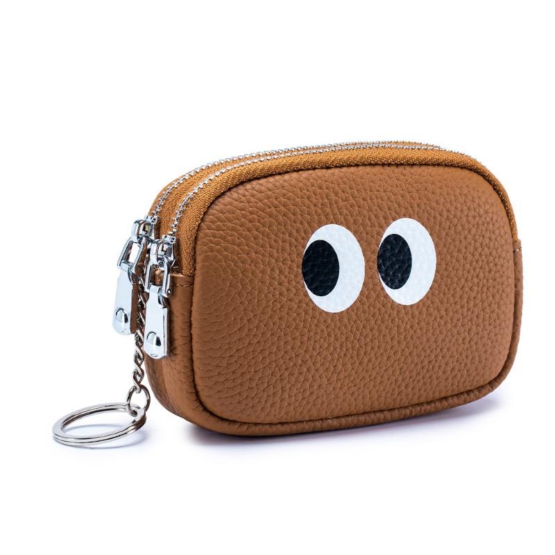 Cartoon Cute Double Pull Coin Wallet Genuine Leather Mini Coin Bag Niche Design First Layer Cowhide Storage Bag