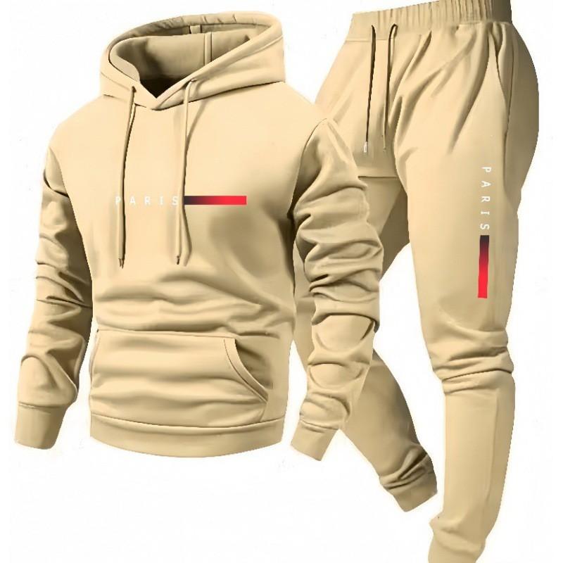 Unisex Paris Letter Print Hooded Sweatshirt Drawstring Jogger Set Casual Sportswear Fall