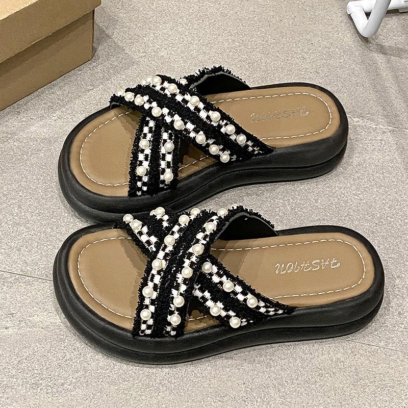 Модные пляжные туфли Домашние тапочки Тапочки на платформе Женские шлепанцы Сабо Натуральная кожа 2025 Женская обувь из натуральной кожи Женские тапочки