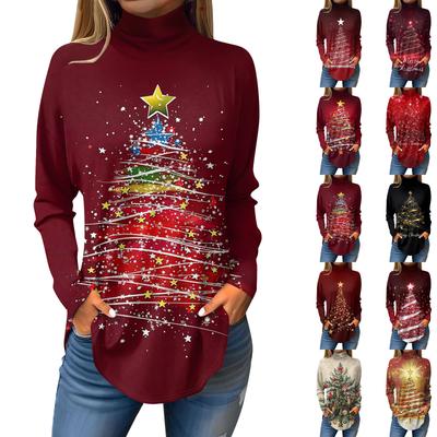 Женская осенняя повседневная толстовка с длинным рукавом, винтажный принт, топ с высоким воротом, пуловер