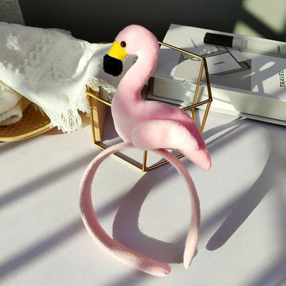 Korean Style Animal Hair Hoop Wash Face Plush Hair Hoop Cute Flamingo Headband Daily