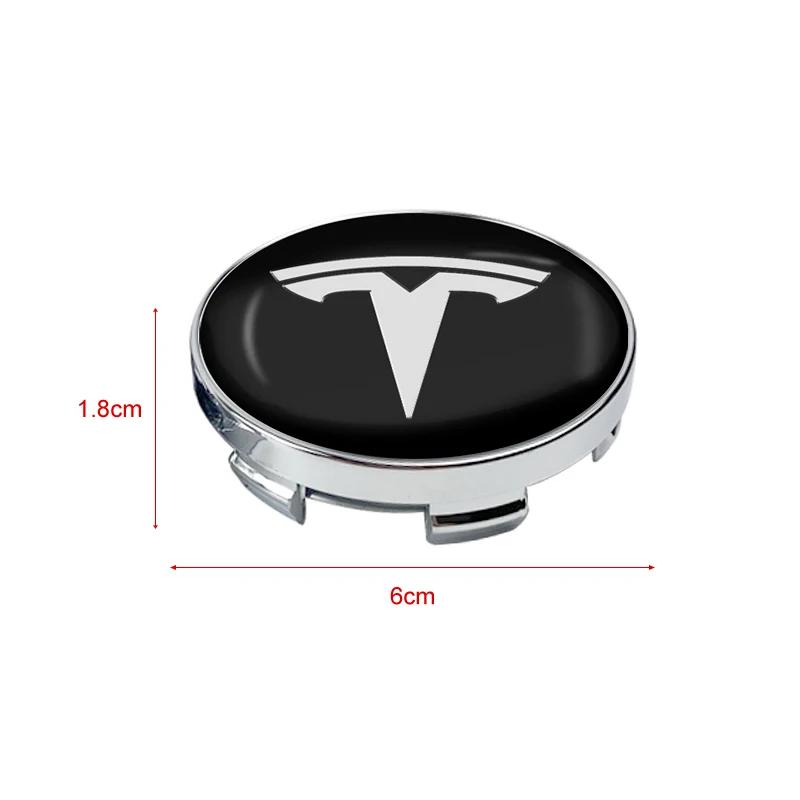 Car Sticker Tesla 4pcs 60mm Car Wheel Center Hub Cap Rim Cover Emblem Sticker For Tesla Model Y Model 3 S X Badge Emblem Auto St