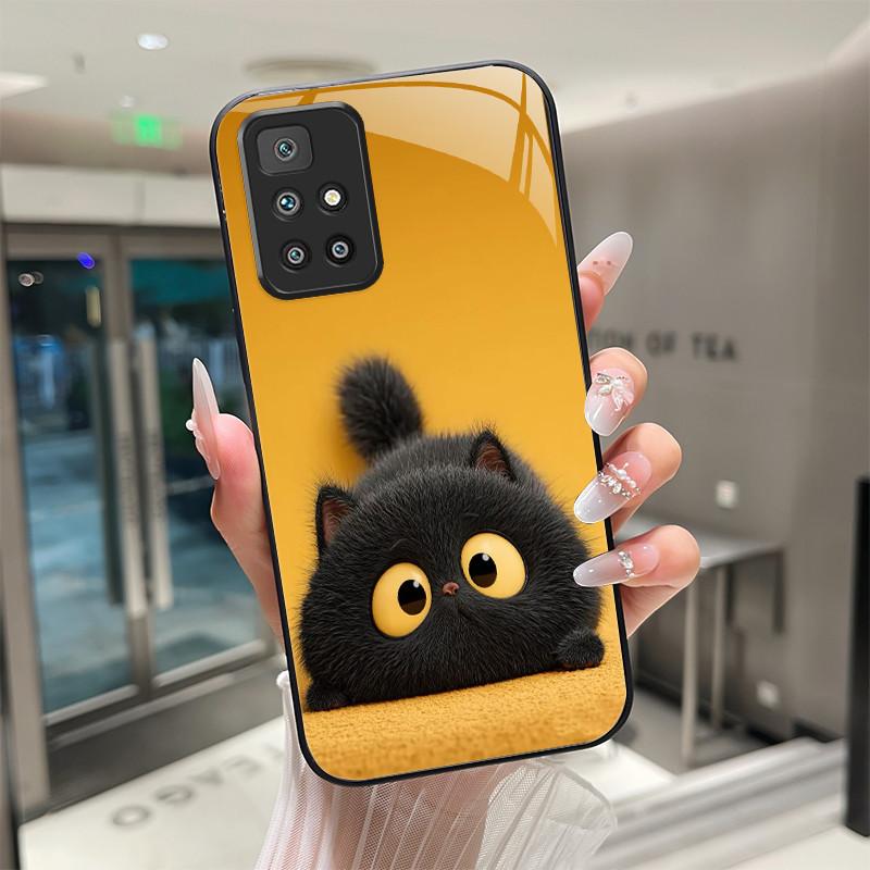 For Xiaomi Redmi 10 Prime 2022 Phone Case Tempered Glass Hard Shell flower Cute cats Coque For Redmi10 10Prime 2022 Back Cover