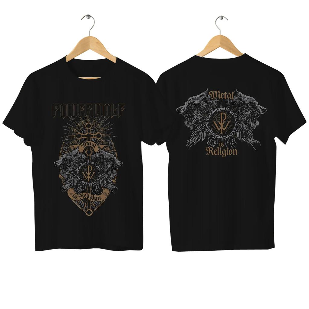 Men's Powerwolf Print T-Shirt Casual "Via Dolorosa" Print Shirt Oversized Comfortable Breathable Streetwear Graphic T Shirts