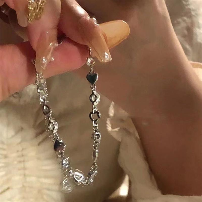 Модные браслеты с цирконом в форме сердца для женщин и девушек, милый сверкающий браслет-шарм, изящный браслет-цепочка, подарки из изысканных ювелирных изделий