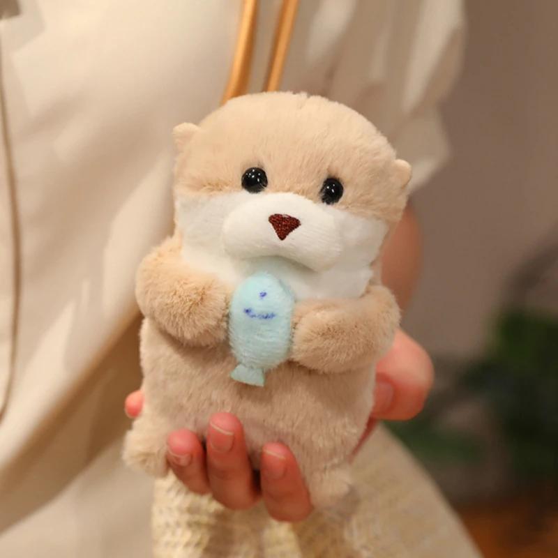 10/1pcs Cute Otters Holding Fish Plush Doll Keyrings Lightweight Hanging Pendant Props For School Bag Key Wallet Doll Toy Gifts