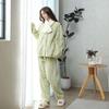 Women's Soft Coral Fleece Pajama Long Top and Pants 2 Piece Pajamas Pink Jacquard Pajama Set Thickened Lounge Clothes Lounge Clothes
