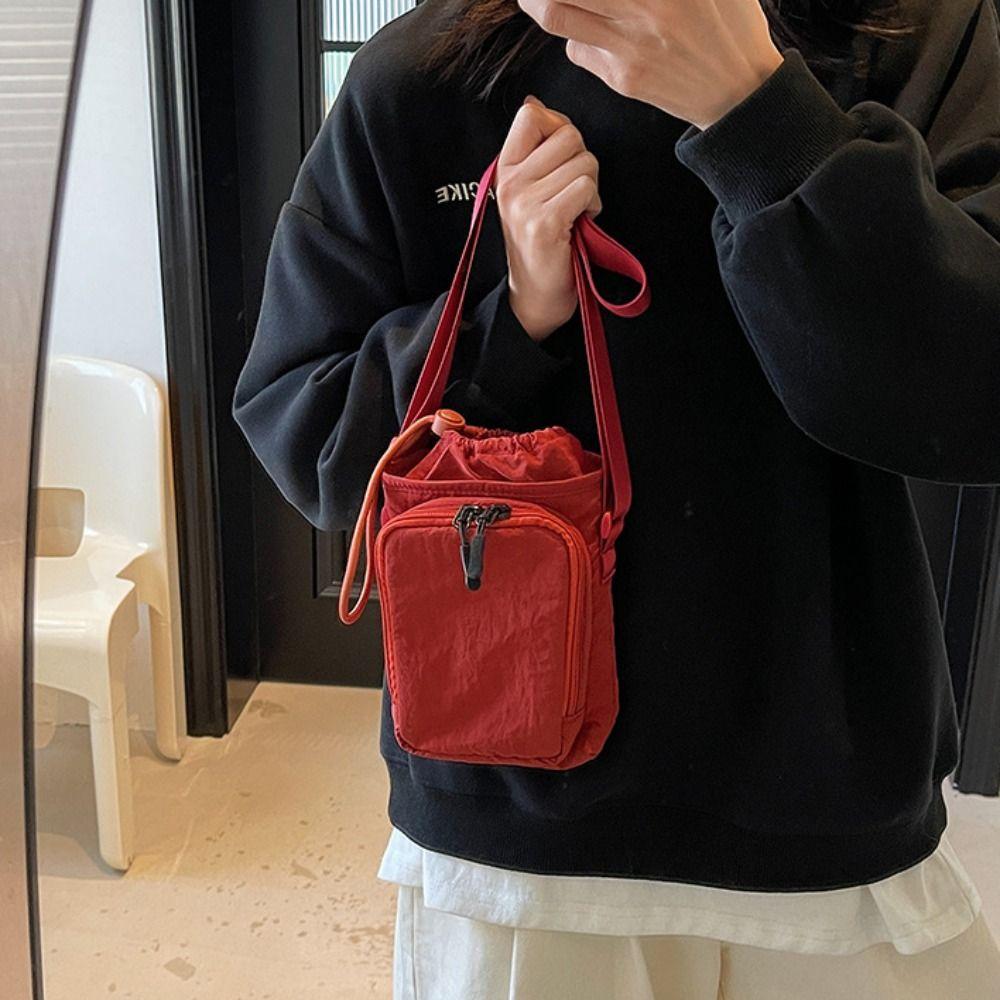 Canvas Crossbody Mobile Phone Bag Solid Color Water Cup Bag Shoulder Water Bottle Bag Mobile Phone