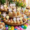 6pcs Cartoon Rabbit Cake Toppers Happy Easter Acrylic Bunny Pattern Tags Mirror Finish Easter Bunny Ornament Gift Tags