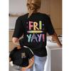 Женская повседневная розовая футболка с надписью "FRIYAY!"""Дизайн с цветными карандашами - Короткий рукав, Круглый вырез, Легкая смесовая хлопковая ткань, Идеально для повседневной одежды"""