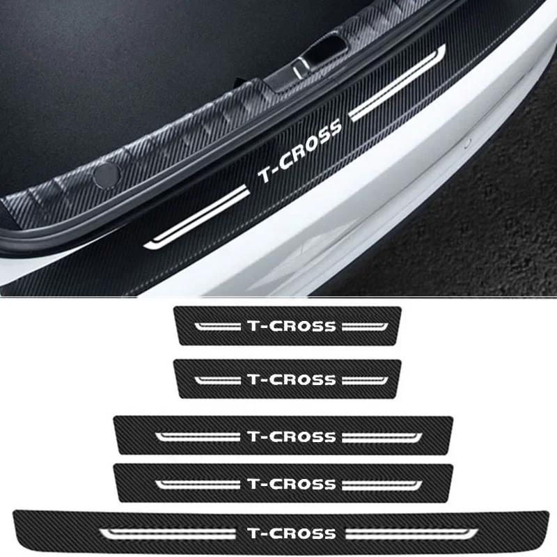 ARTNE1 Carbon Fiber Car Door Pedal Strips Protector Threshold Decals for Volkswagen VW T-CROSS Trunk Bumper Anti Scratch Guard Stickers