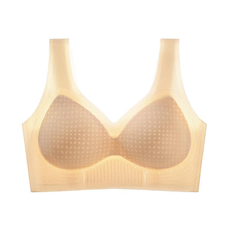 Large size Class A ice silk seamless cold feeling air conditioner hole comfortable fixed cup bra beautiful back summer