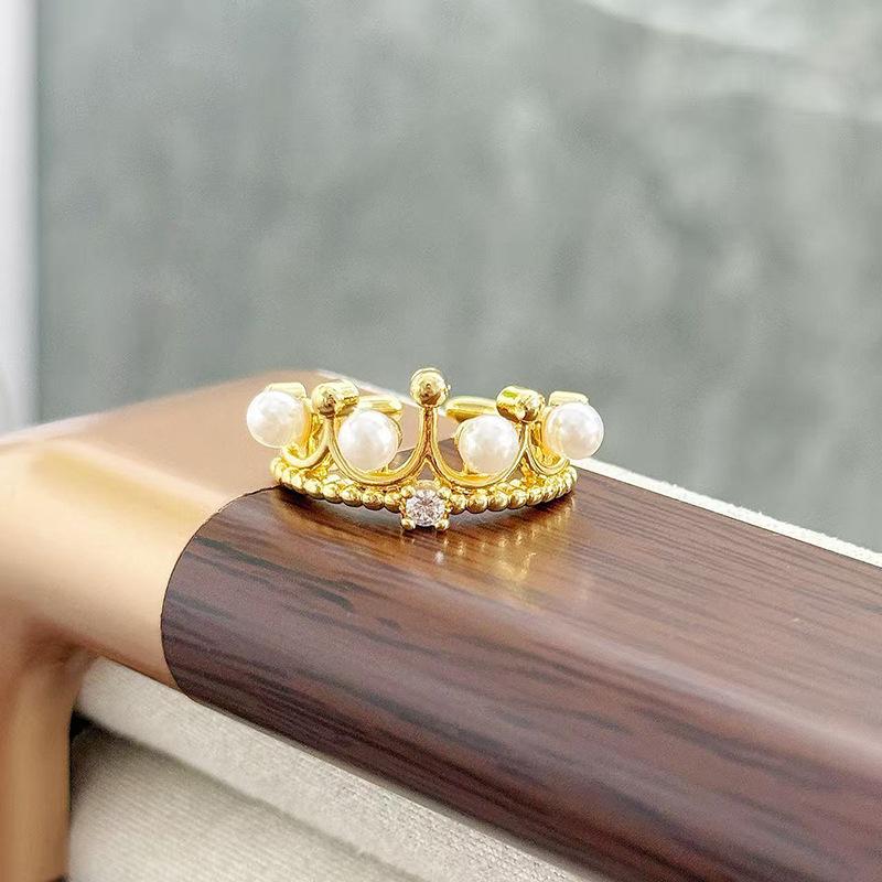 Средневековое Винтажное Легкое Роскошное Кольцо с Открытым Безелем и Короной из Бусин, Изысканное Французское Кольцо на Указательный Палец в Ретро Придворном Стиле с Цирконом