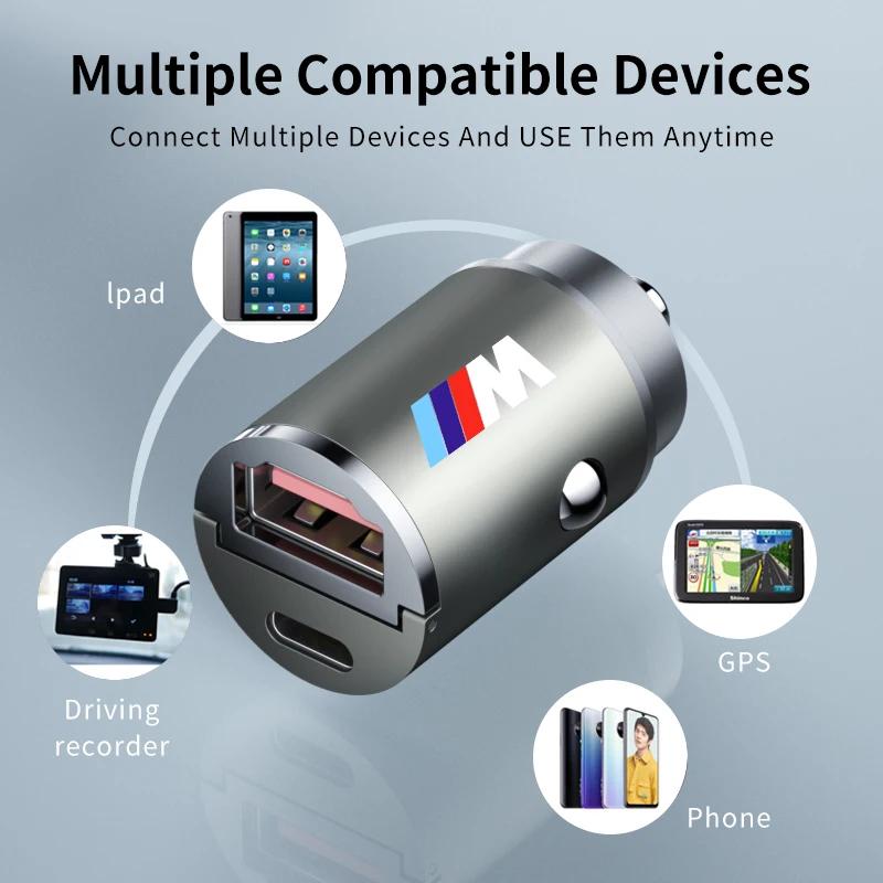 2025 60 Вт Автомобильное зарядное устройство USB Type-C Быстрая зарядка Аксессуары для прикуривателя Для BMW M X1 X3 X5 X6 X7 E30 E90 M3 E84 E83 F25