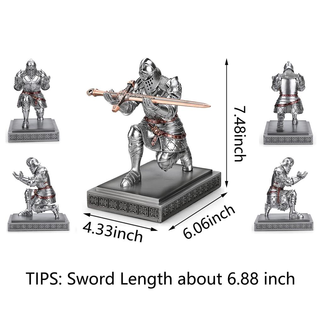 HDMbigmi Kingsguard Knight Pen Holder Pen Stand Desk Organizer and Accessories Resin Pencil Holder Gift with Metal Sword Letter Opener for Office or