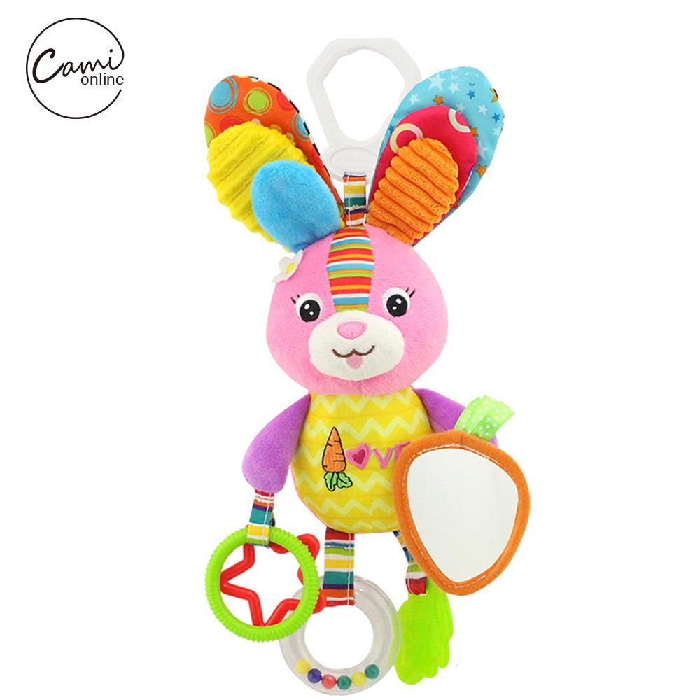Cartoon Baby Stroller Hanging Rattles Newborn Mobile Rabbit Teether Appease Plush Toy Rubber Rings
