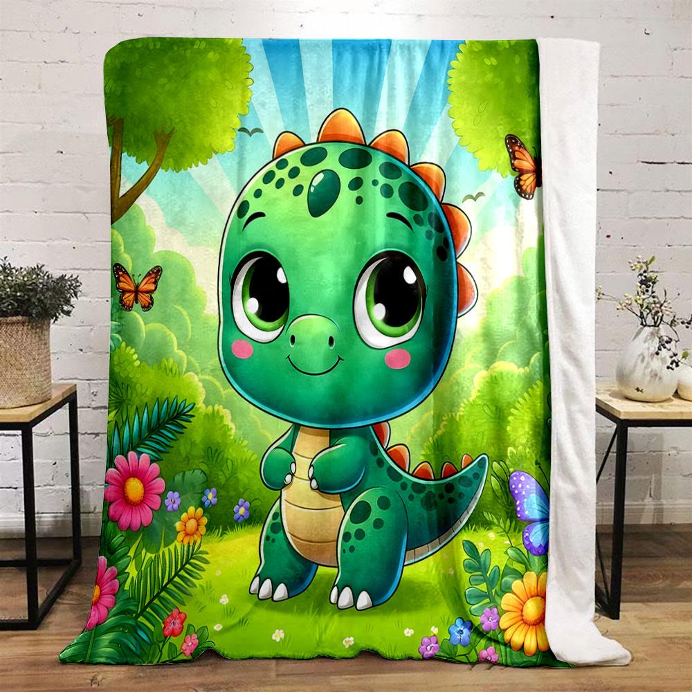 Cute Green Dinosaur in a Vibrant Forest print blanket soft and cozy perfect for the living room bed sofa or a nap,gift