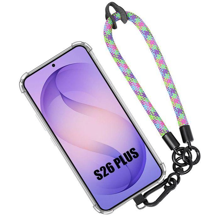 Coque pour Samsung Galaxy S26 Plus, Protection Transparente avec Bracelet Amovible Multicolore