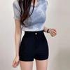 Летние тонкие шорты с высокой талией, женские корейские плотные эластичные сумки, повседневная верхняя одежда с тремя точками, шорты, женская одежда