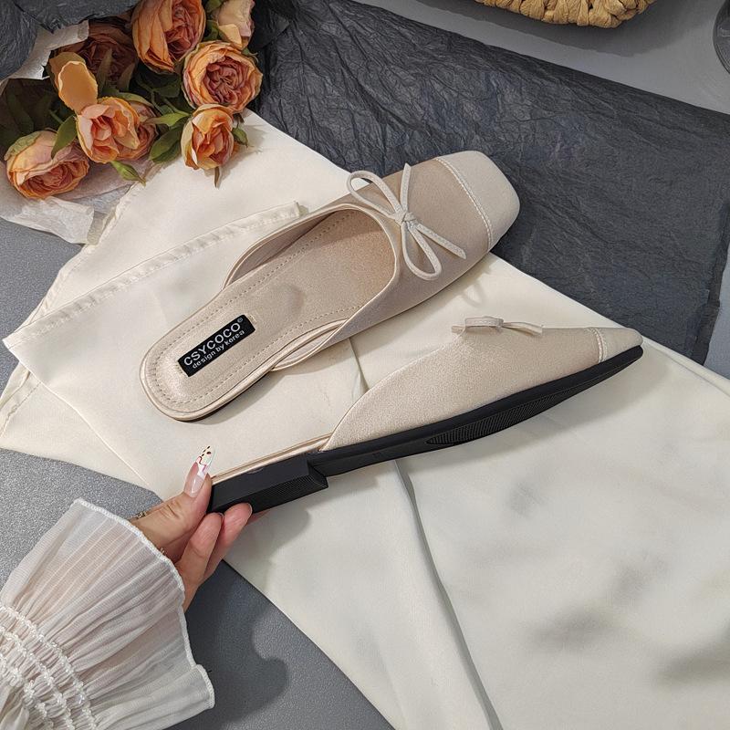 Ветер цветовой сочетаемости дофаминовые конфетные цвета шлепанцы на плоской подошве французский уменьшающий возраст бант фея атласная сумка голова шлепанцы