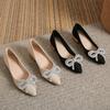 Fashion 34-43 Big Size Bowknot Women Pumps Gold Low Heel OL Shoes Pointed Toe Ladies Shiny Cloth Bowtie Pumps Zapatos De Tacón Mujer