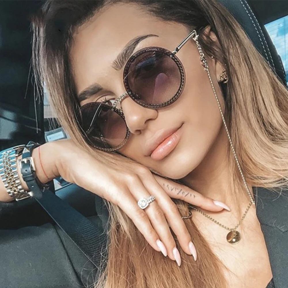 Модные круглые женские очки, винтажные роскошные солнцезащитные очки без оправы, женские градиентные женские солнцезащитные очки