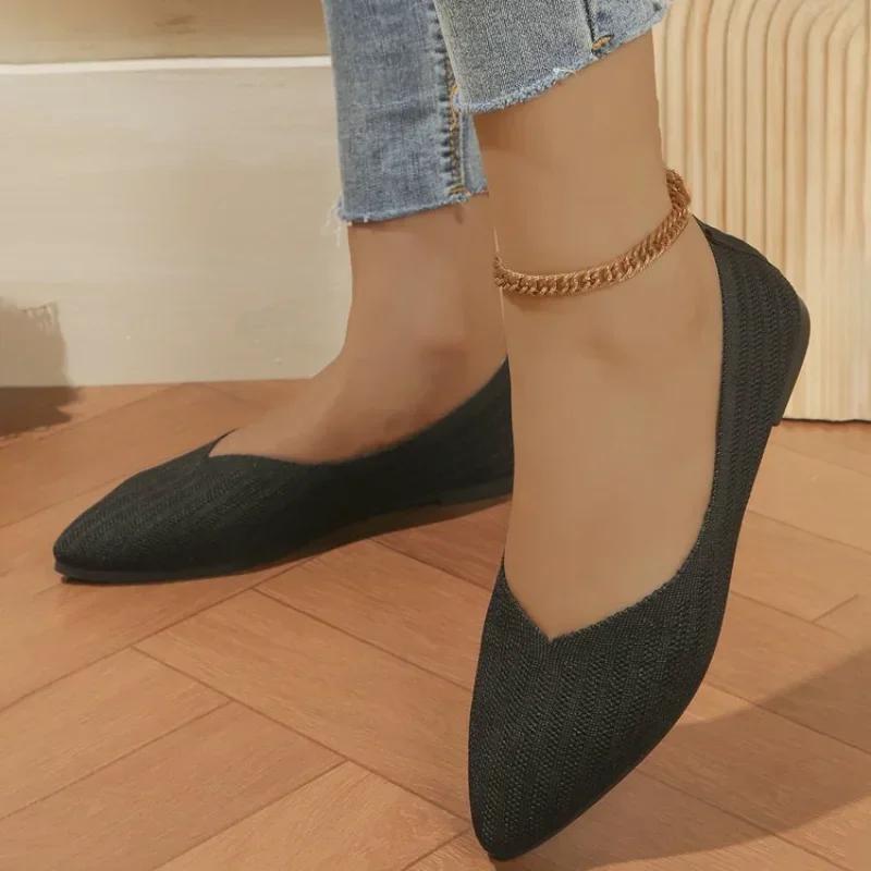 Женские туфли на плоской подошве с круглым носком. Удобные вязаные балетки на плоской подошве. Повседневная обувь без шнуровки на мелкой подошве. Офисные топсайдеры. Мокасины больших размеров.