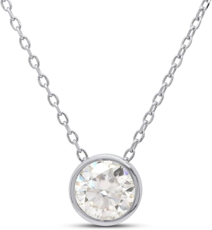 Колье-солитер с муассанитовым бриллиантом 1 карат 6,5 мм для женщин, 14-каратное белое золото поверх стерлингового серебра 925 пробы, кулон ручной работы