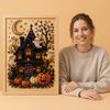 DIY Vintage Halloween Ghost House 30*40 Pearl Rhinestone Painting Halloween Theme 3D Decoration Parent-Child Craft Kit with Full Set of Tools