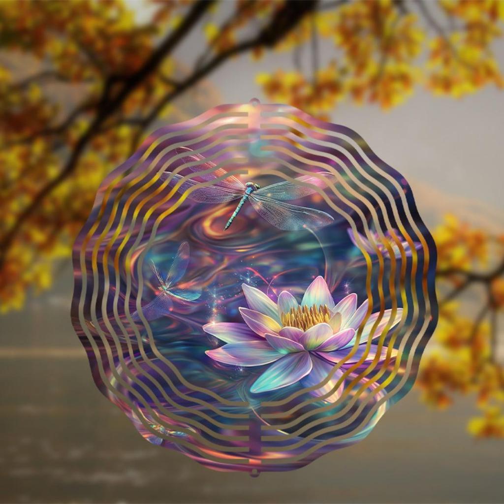 10 Inch Metal Wind Spinner Vibrant Lotus Design Outdoor Decor for Garden Balcony Lawn Reflective Durable Hanging Art Sculpture