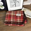 Korean Style Women's Red Plaid Imitation Cashmere Winter Scarf - Warm, Trendy Neck Warmer for Students & Couples