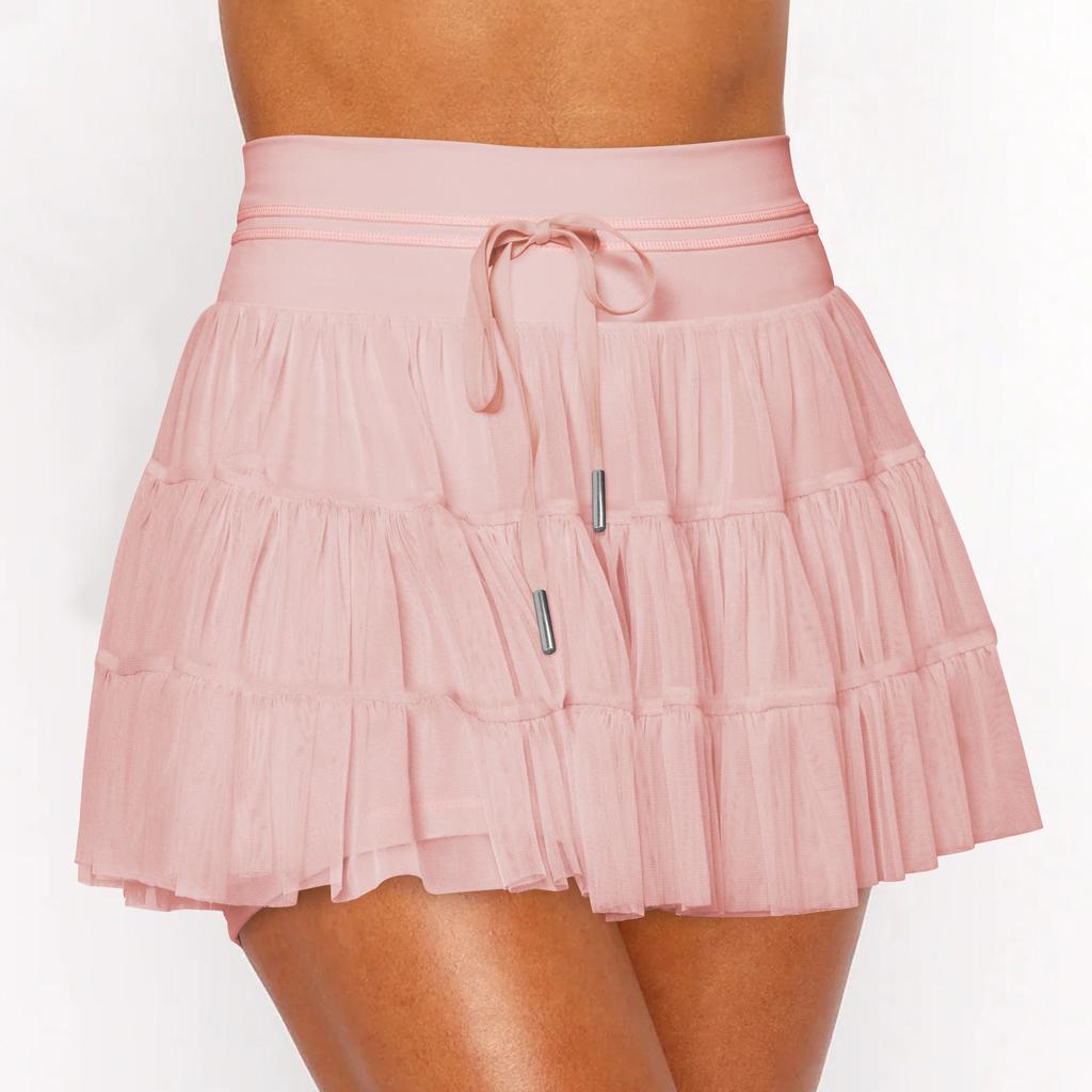 Women's Pleated 2 In 1 Shorts-Skirt Lace Up Anti Exposure Mini Skirt Spring Summer Fitness Tennis Half Skirt