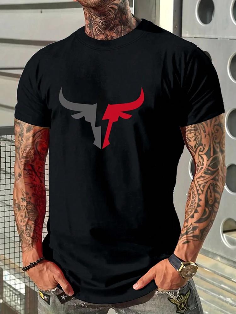2024 New Summer Daily Casual Men's T-shirt Outdoor Street Men Fashion Short-sleeved Top 3D Bull Head Print Men's T-shirt
