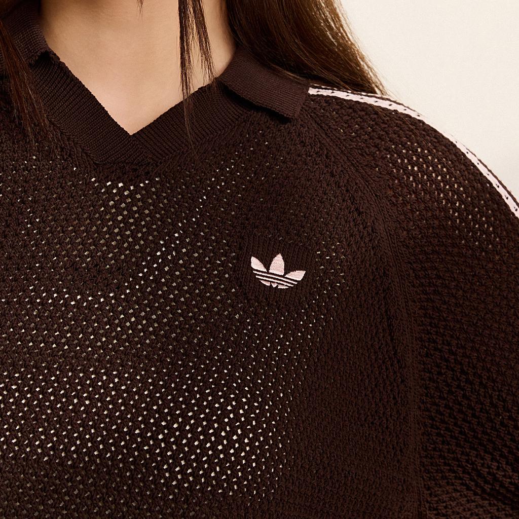 adidas Женская вязаная крючком рубашка-поло Originals Темно-коричневая KE0198