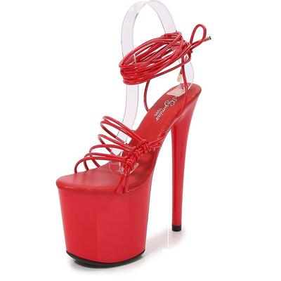 Женские тонкие непромокаемые танцевальные сандалии 20 см, сексуальные туфли для ночного клуба с высоким ремешком 20 см LFD-1986-111